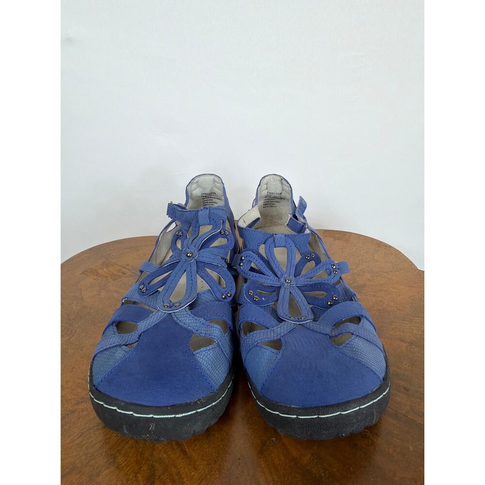 Jambu Blue Leather Cutout Flower Adj Closure Comfort Shoes Womens Size 10 W - Picture 2 of 6